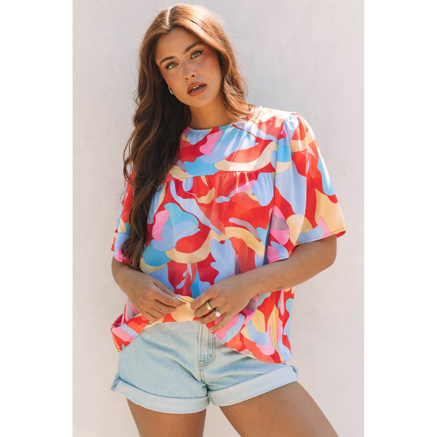 Happy Days Abstract Pattern Wide Sleeve Blouse