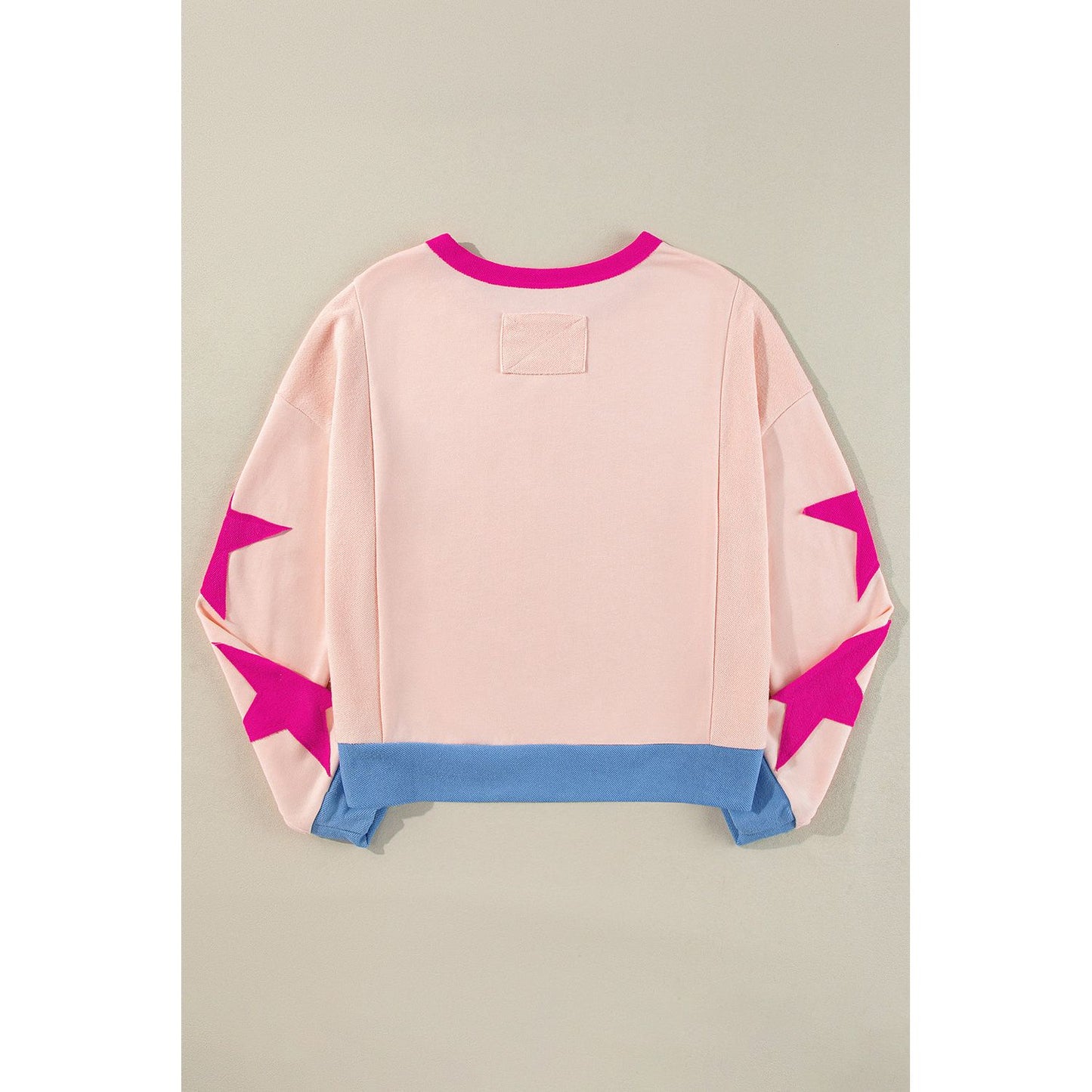 Beige Star Patchwork Exposed Seam Oversized Sweatshirt