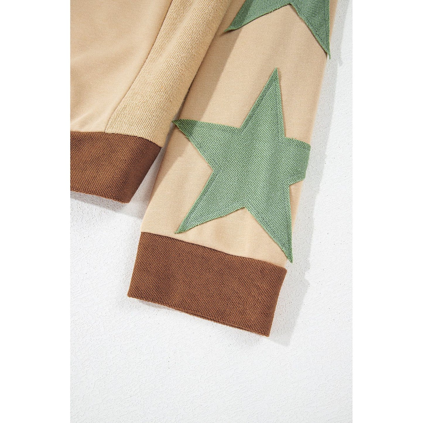 Beige Star Patchwork Exposed Seam Oversized Sweatshirt