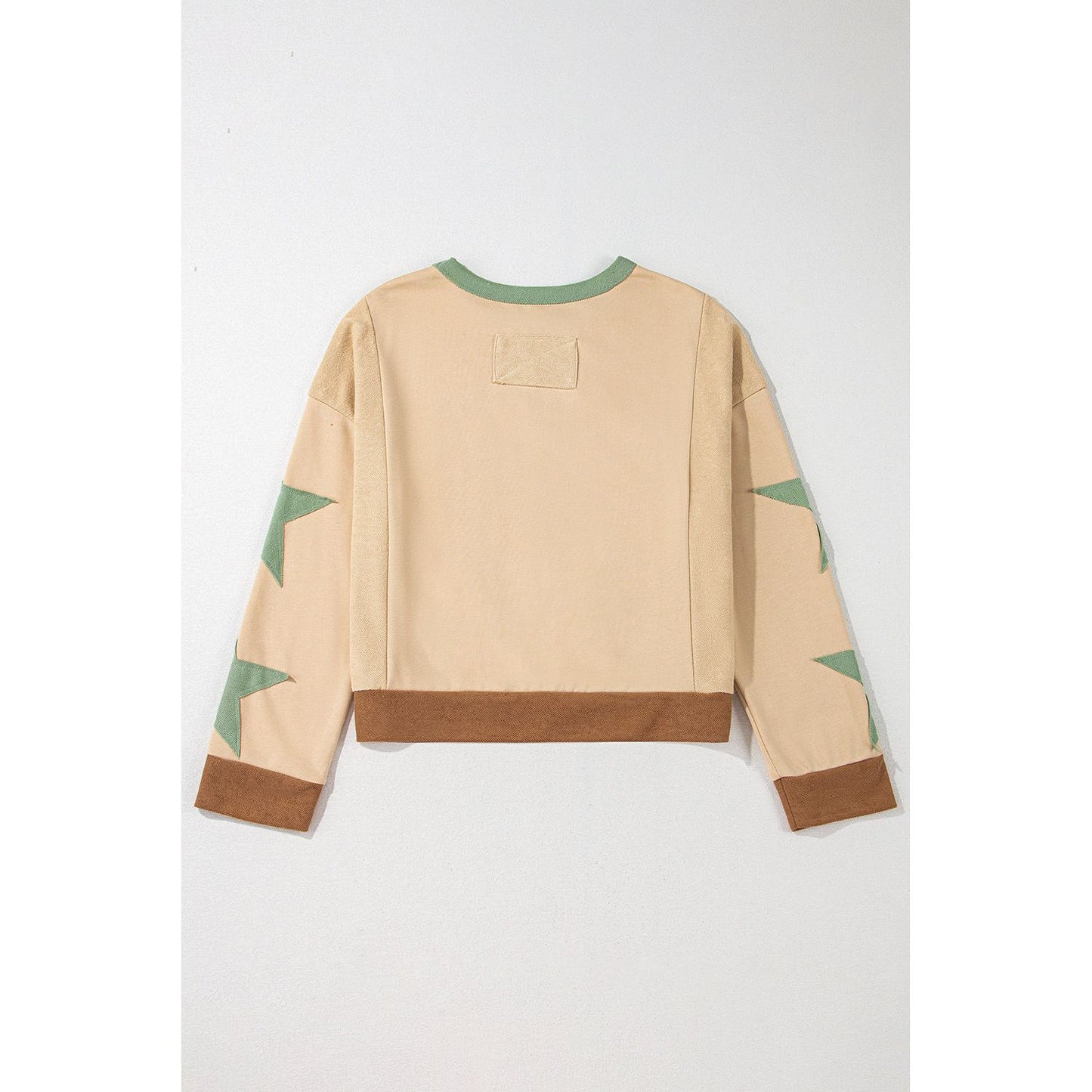 Beige Star Patchwork Exposed Seam Oversized Sweatshirt