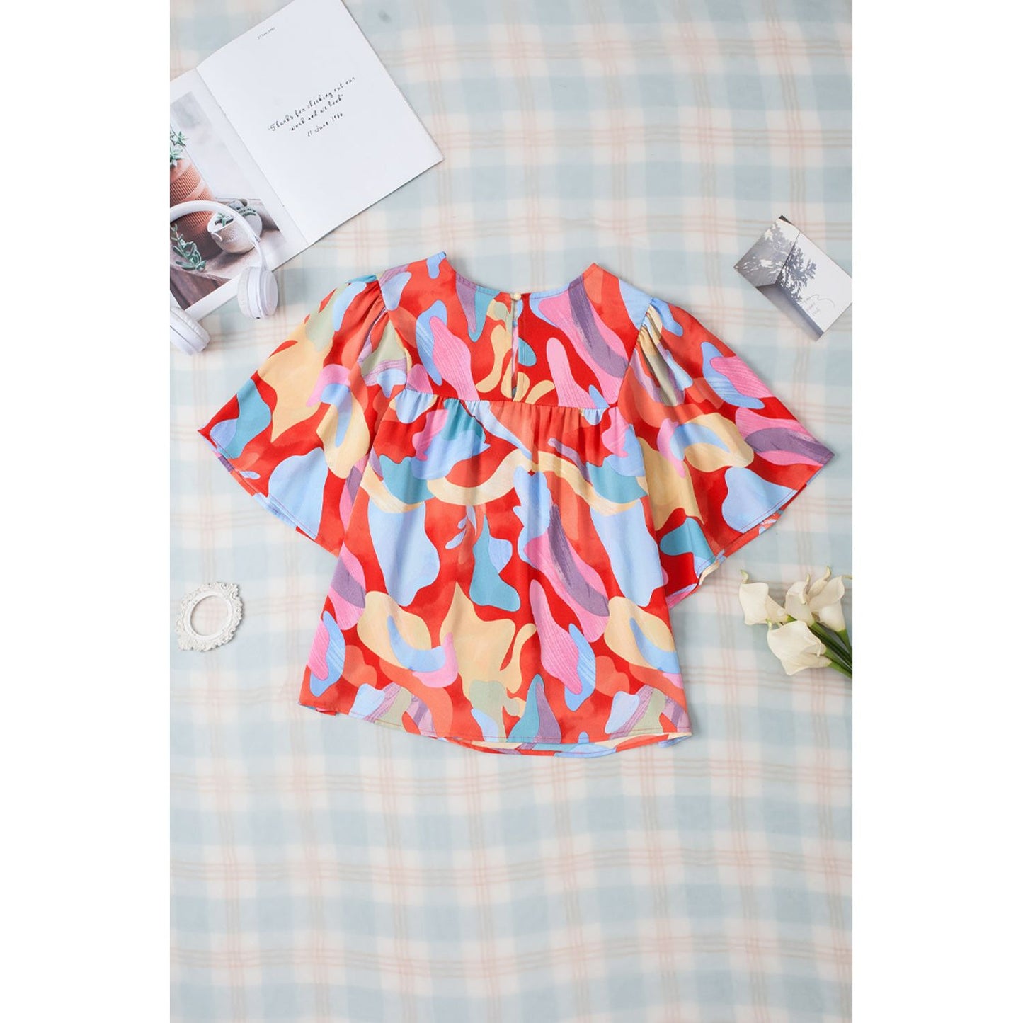 Happy Days Abstract Pattern Wide Sleeve Blouse