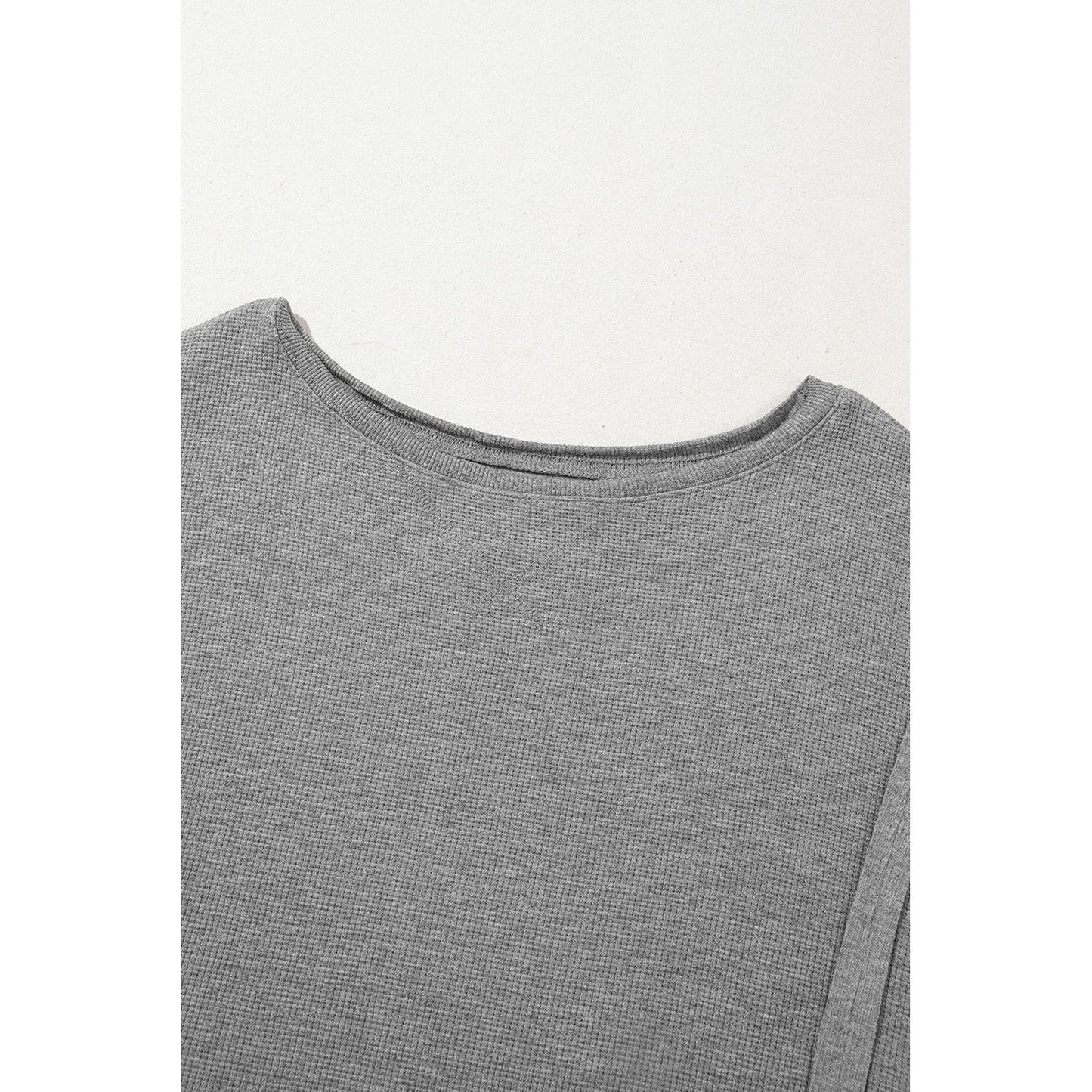 White Waffle Bishop Sleeve Split Oversized Sweatshirt