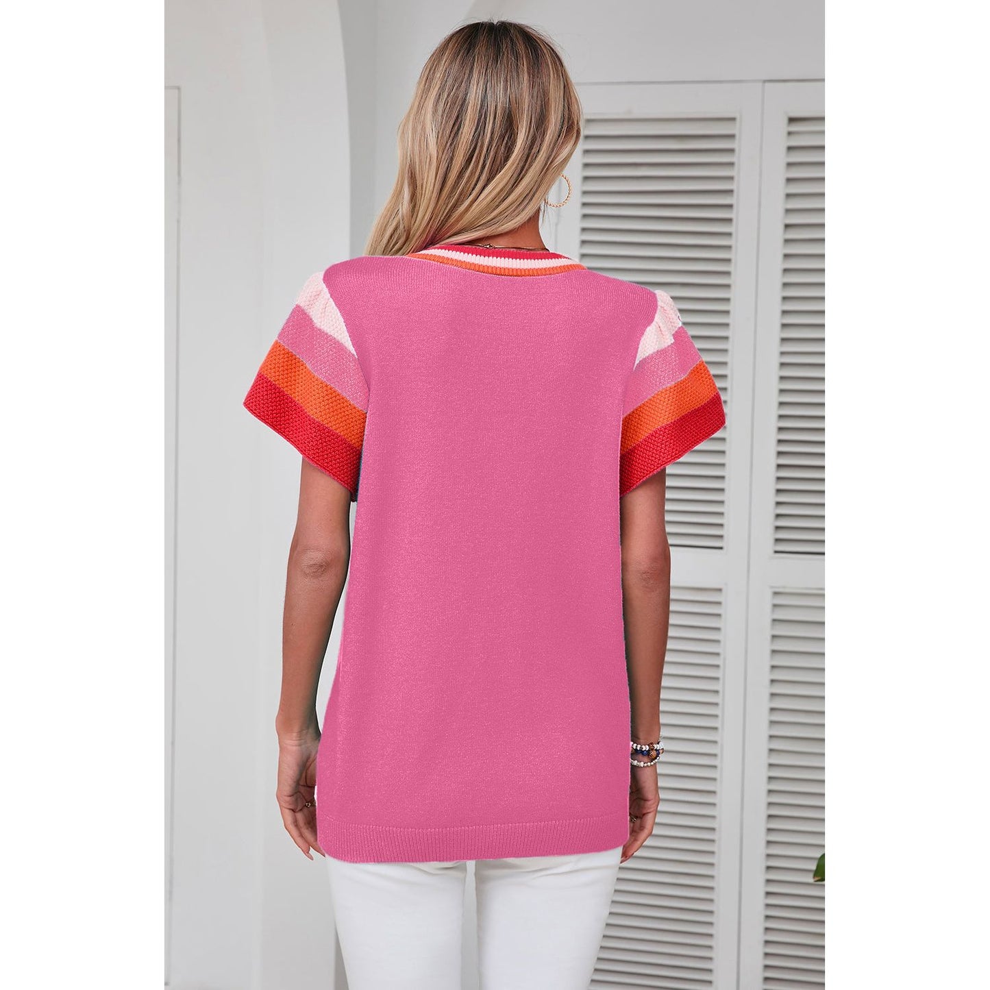 Walks On The Beach Bright Pink Flutter Sleeves Blouse