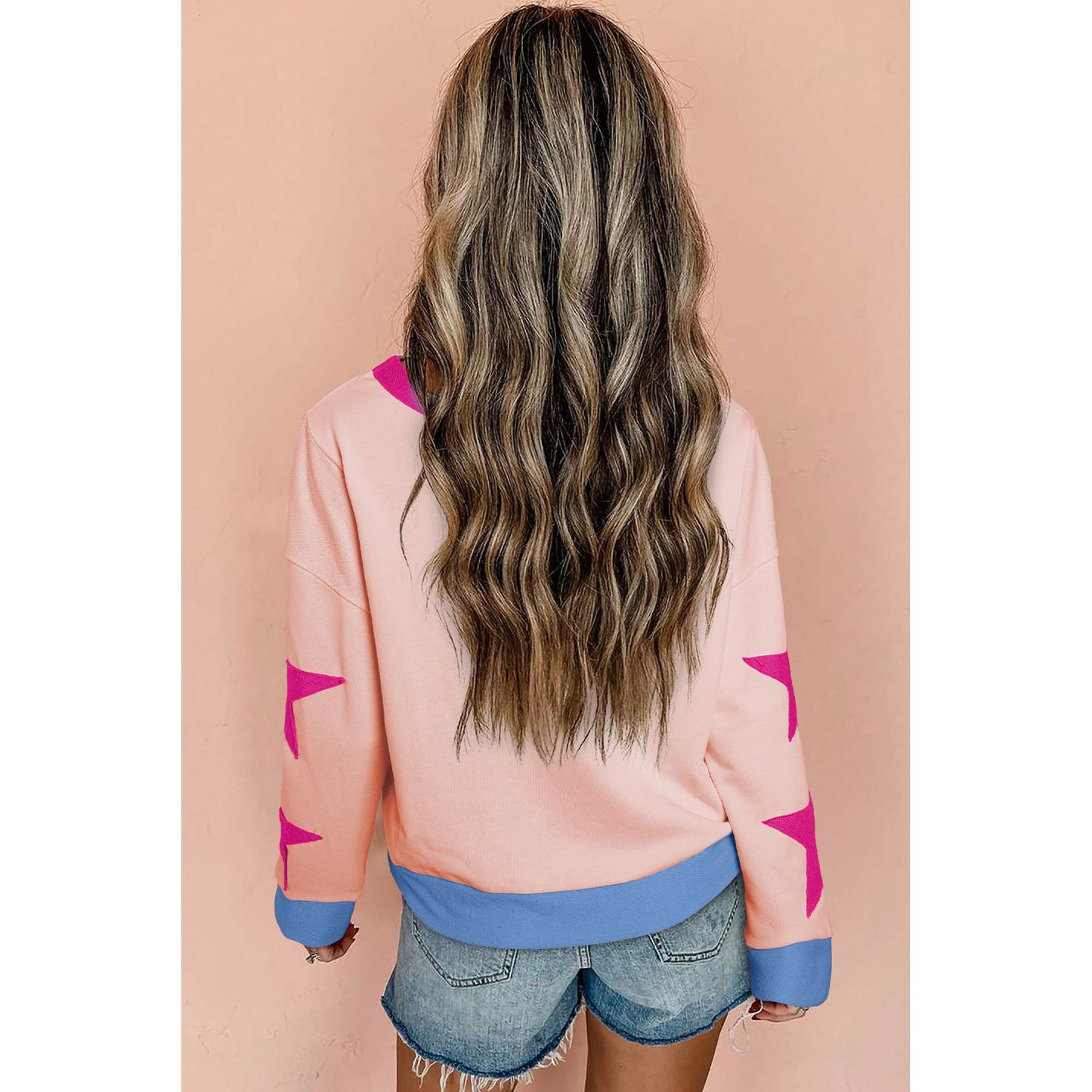 Beige Star Patchwork Exposed Seam Oversized Sweatshirt