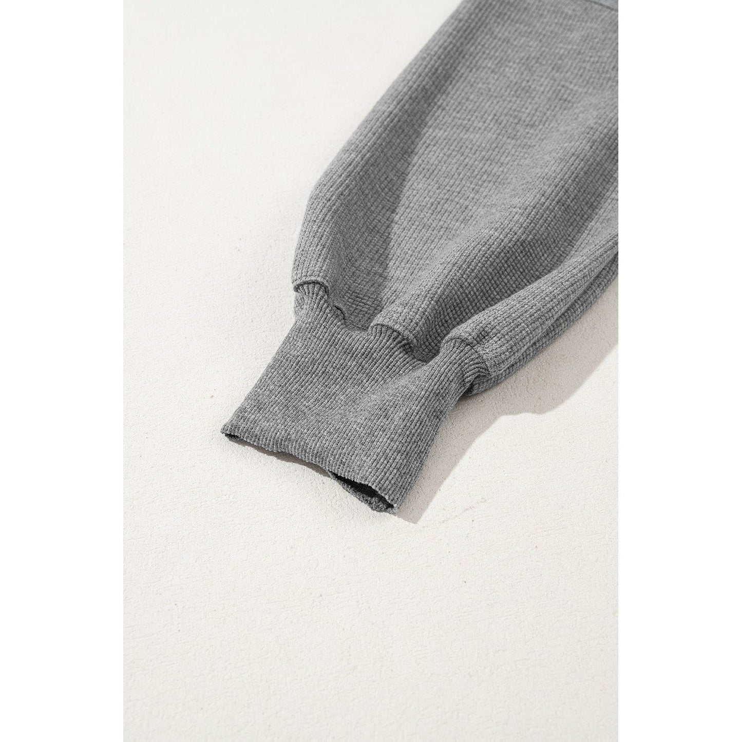 White Waffle Bishop Sleeve Split Oversized Sweatshirt