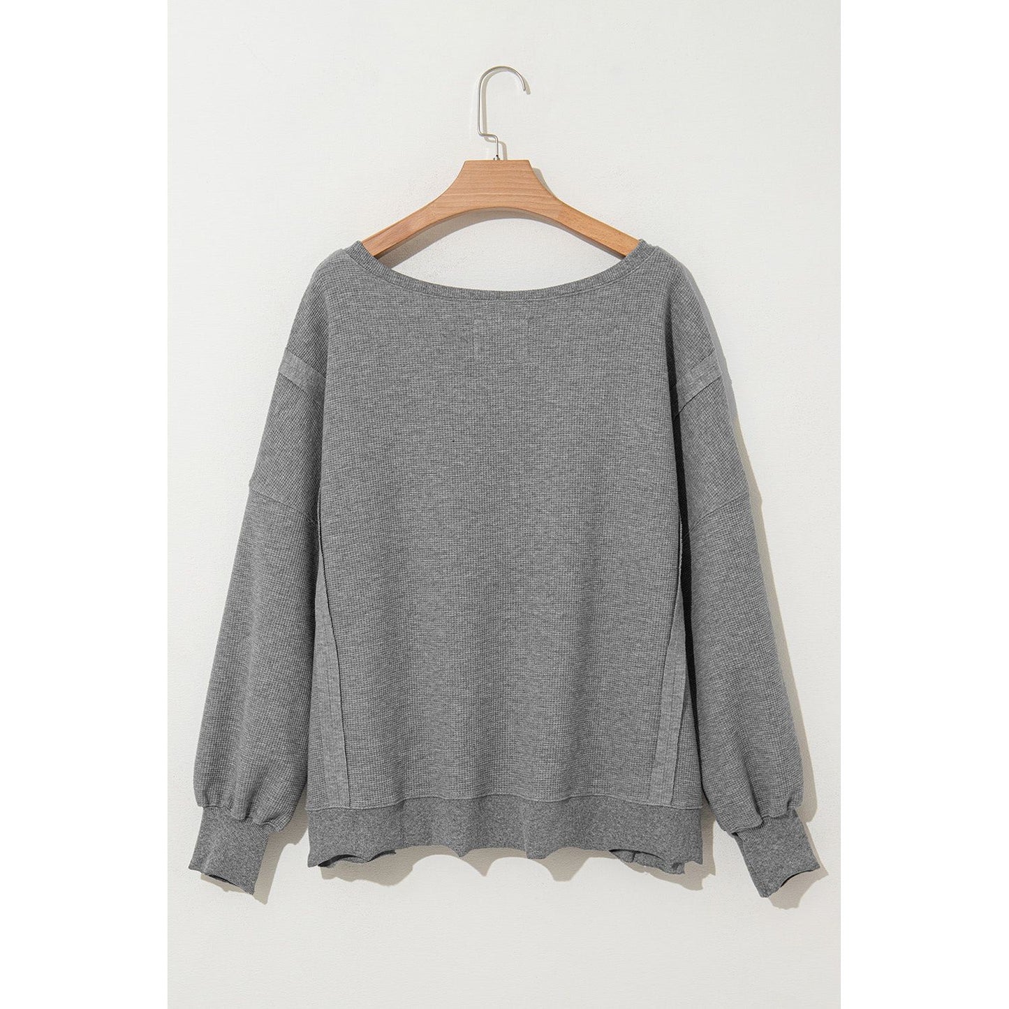 White Waffle Bishop Sleeve Split Oversized Sweatshirt