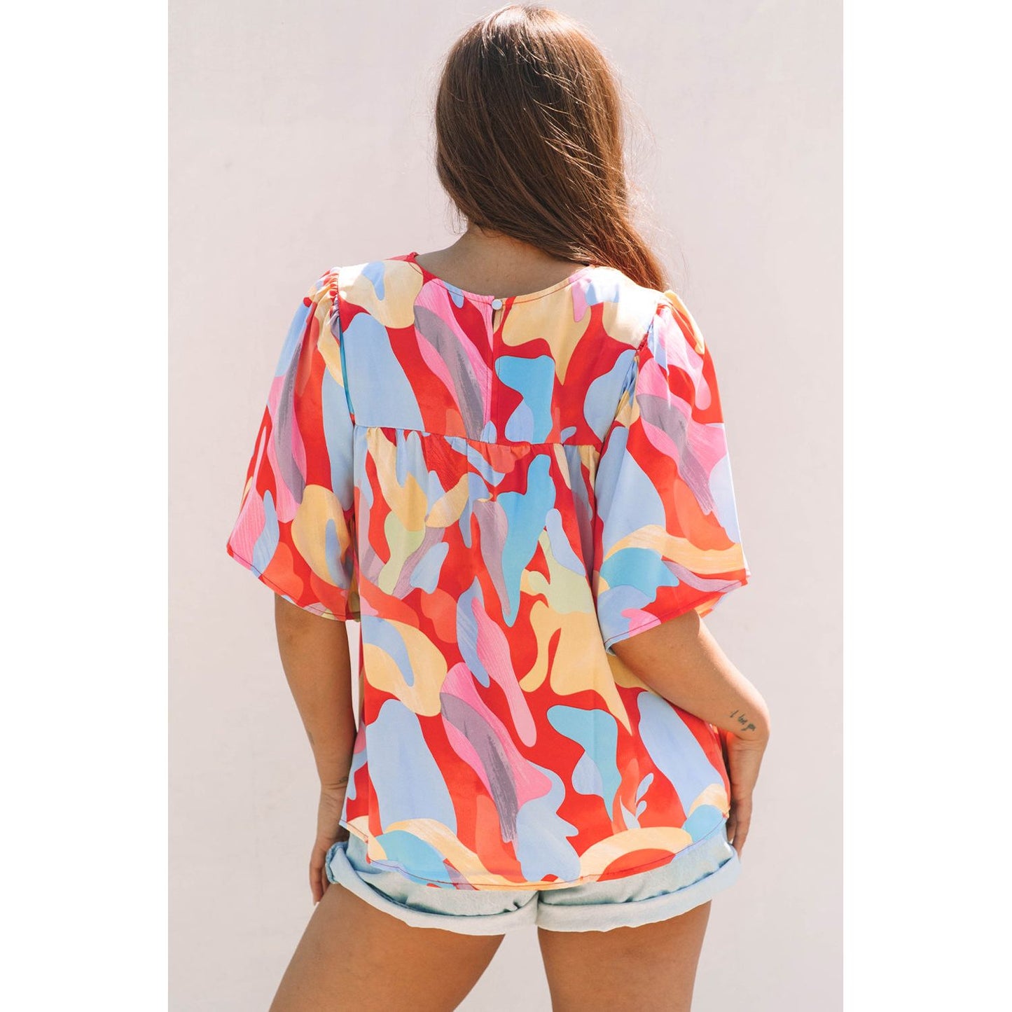 Happy Days Abstract Pattern Wide Sleeve Blouse