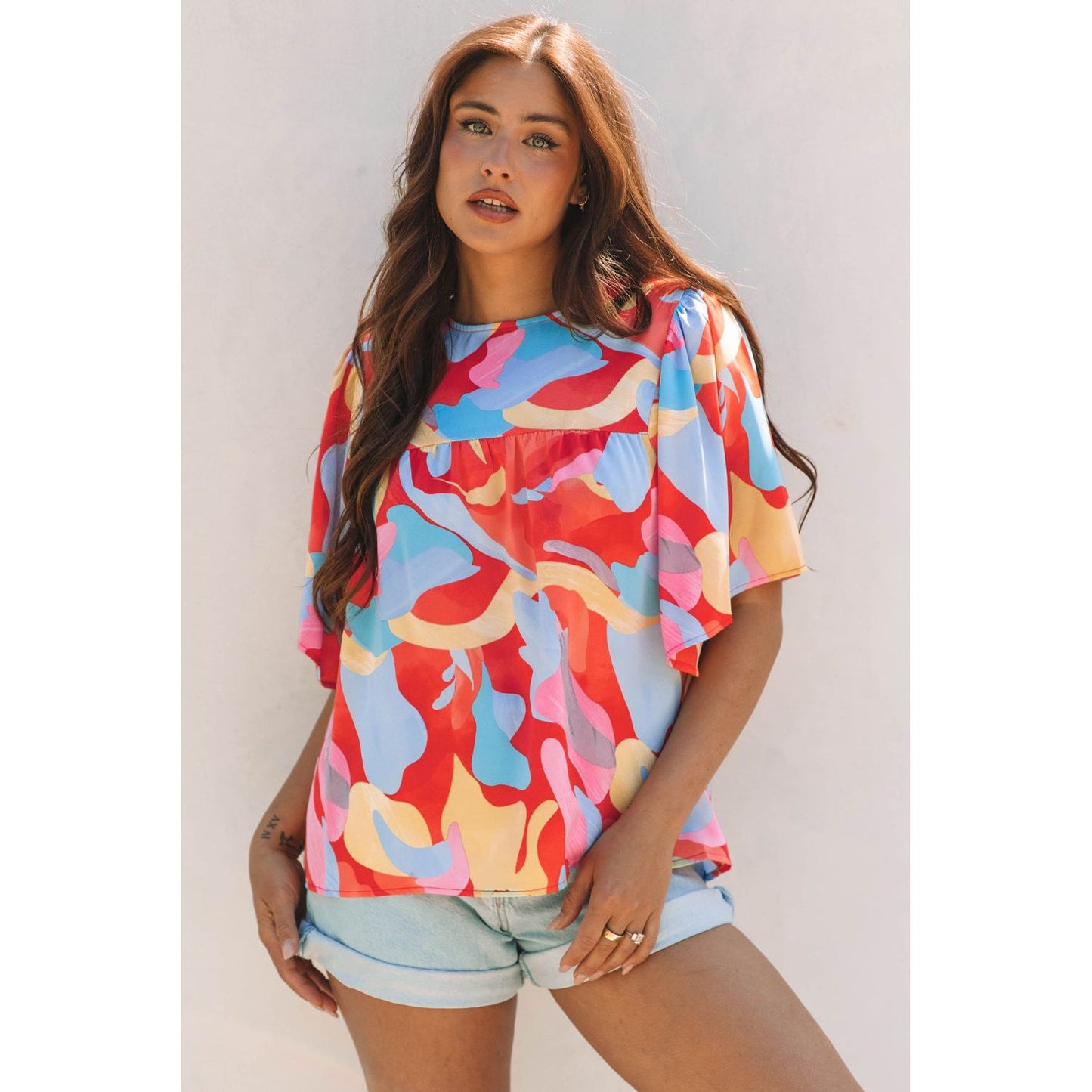 Happy Days Abstract Pattern Wide Sleeve Blouse
