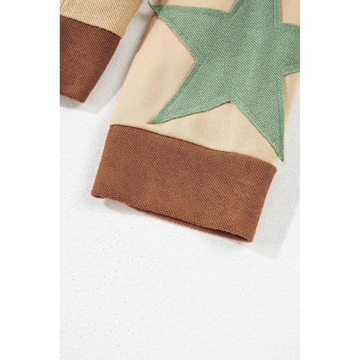 Beige Star Patchwork Exposed Seam Oversized Sweatshirt