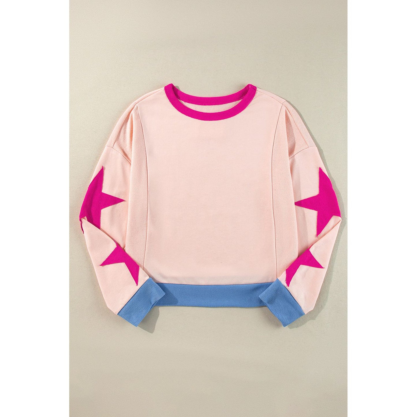 Beige Star Patchwork Exposed Seam Oversized Sweatshirt