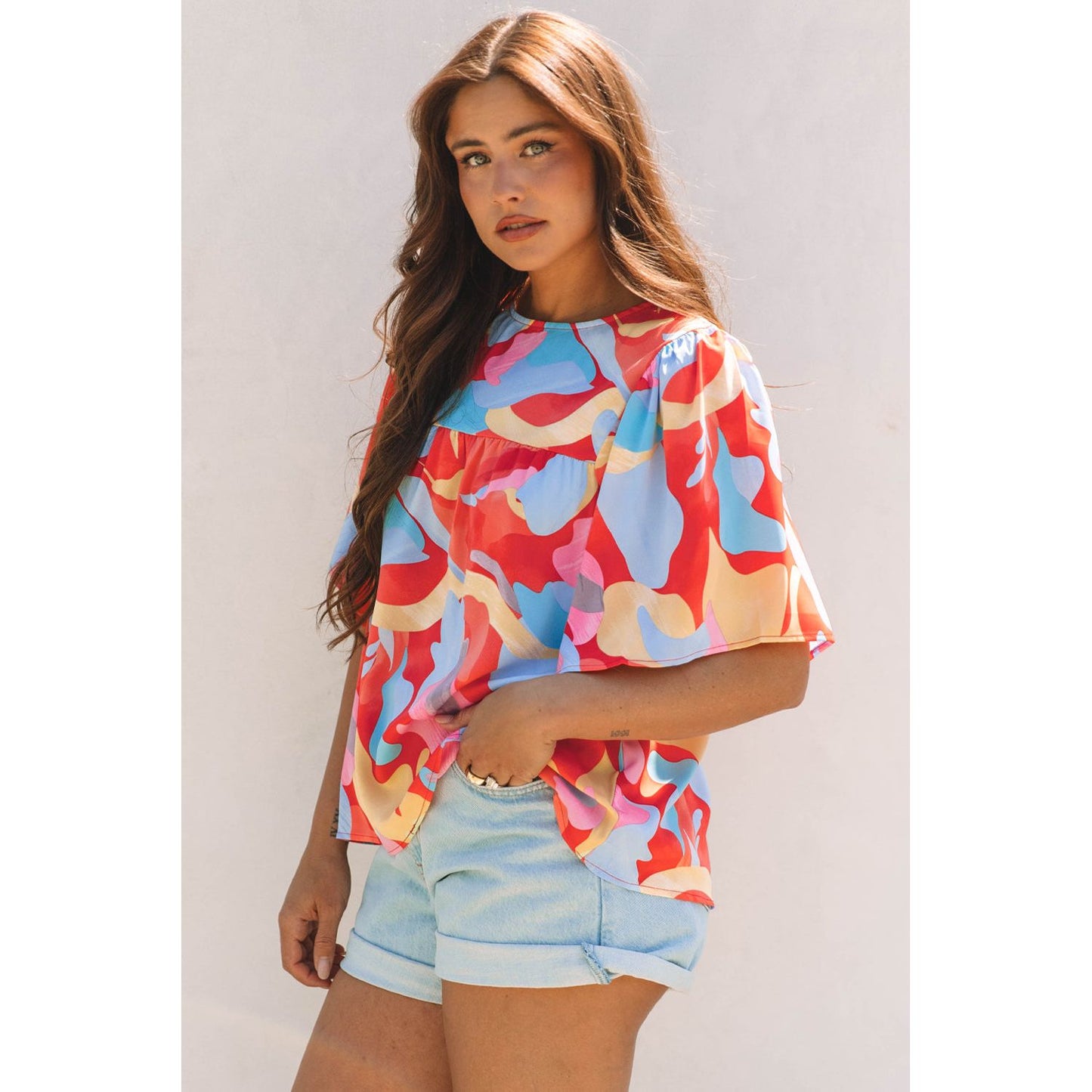 Happy Days Abstract Pattern Wide Sleeve Blouse