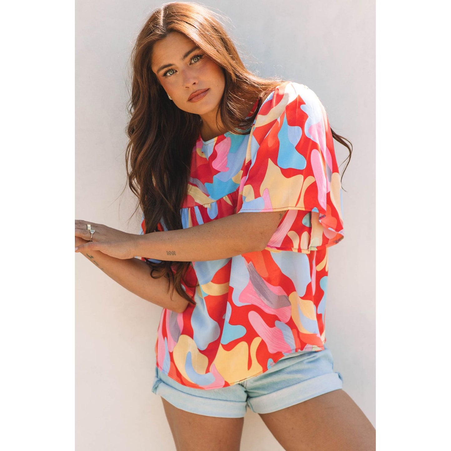 Happy Days Abstract Pattern Wide Sleeve Blouse