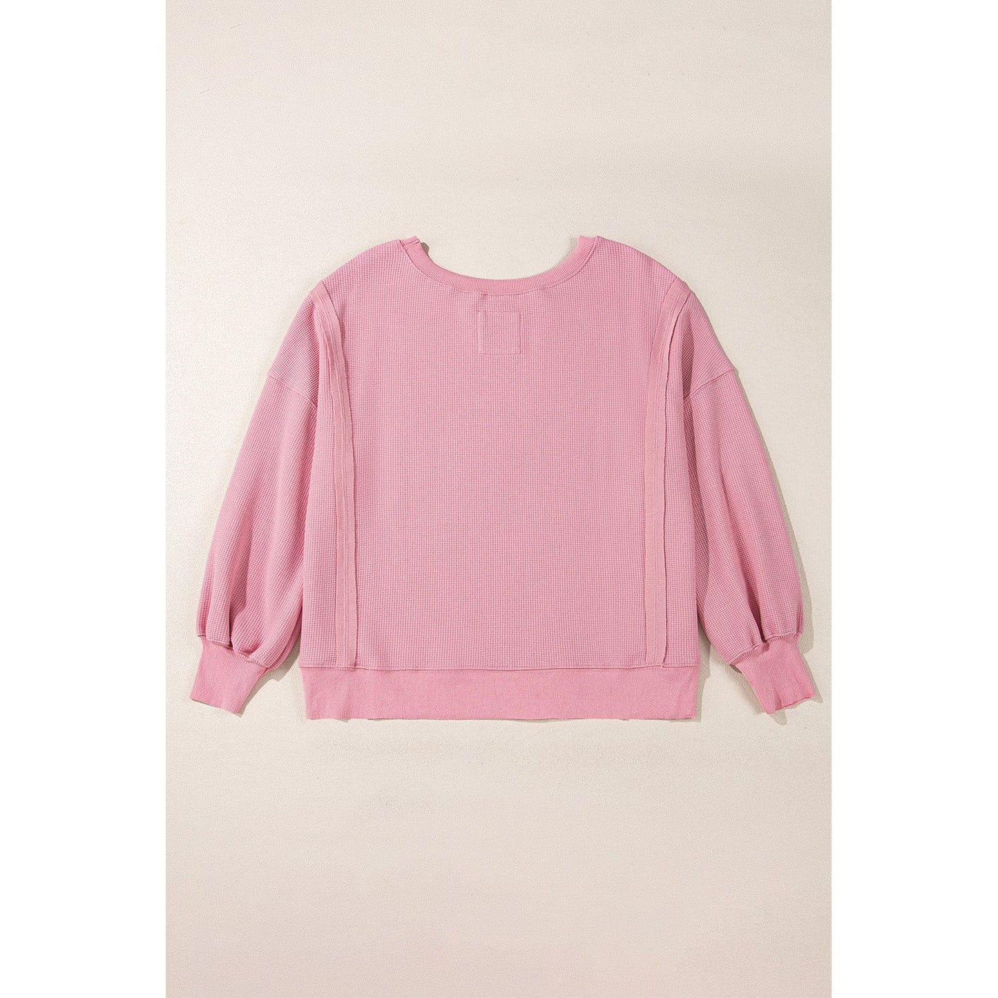 White Waffle Bishop Sleeve Split Oversized Sweatshirt