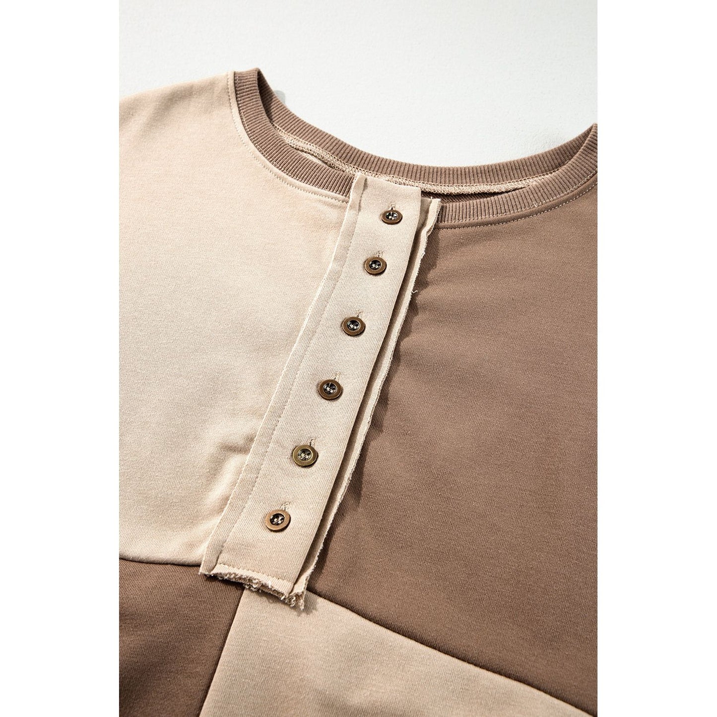 By the Fire Beige Colorblock Henley High Low Pullover