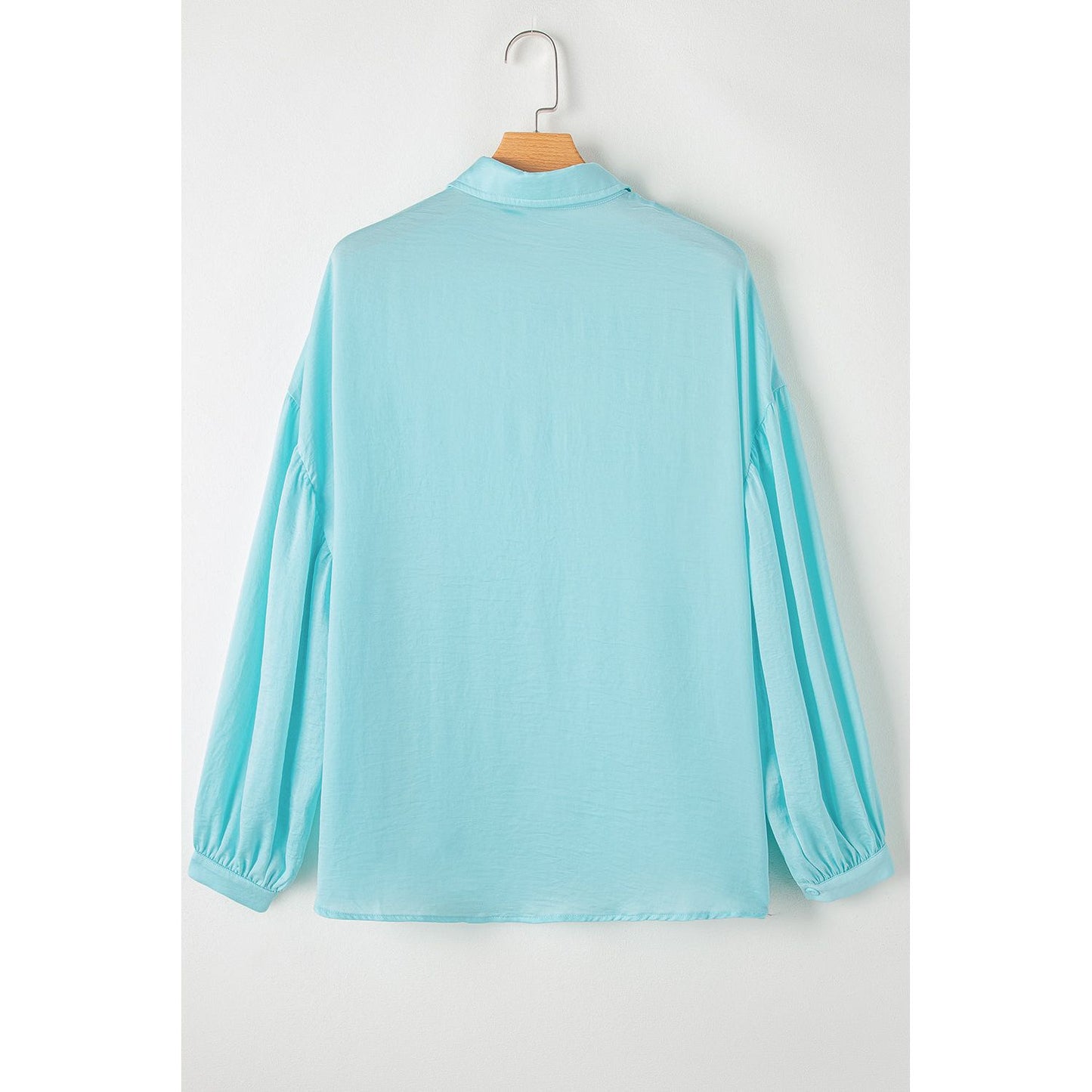 Iceland Blue Solid Puff Sleeve Loose Fit Buttoned Shirt