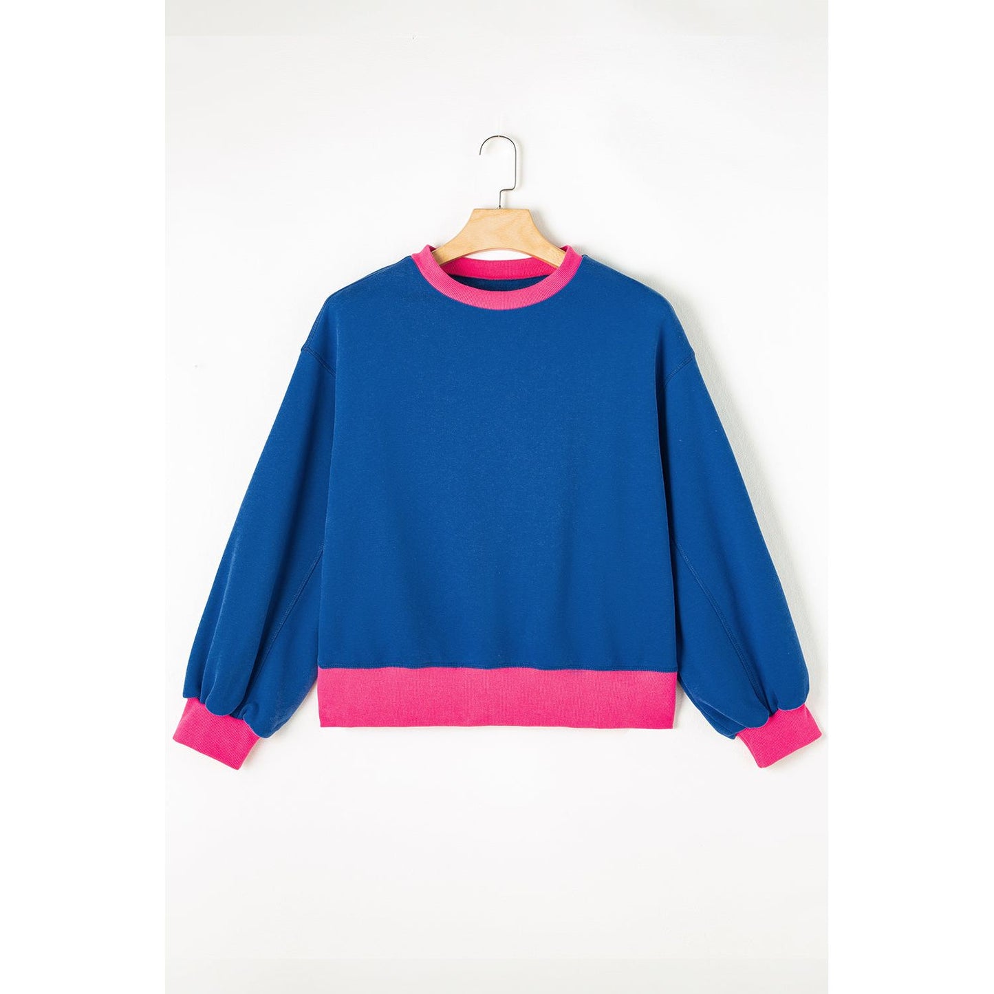 Blue Colorblock Bubble Sleeve Sweatshirt