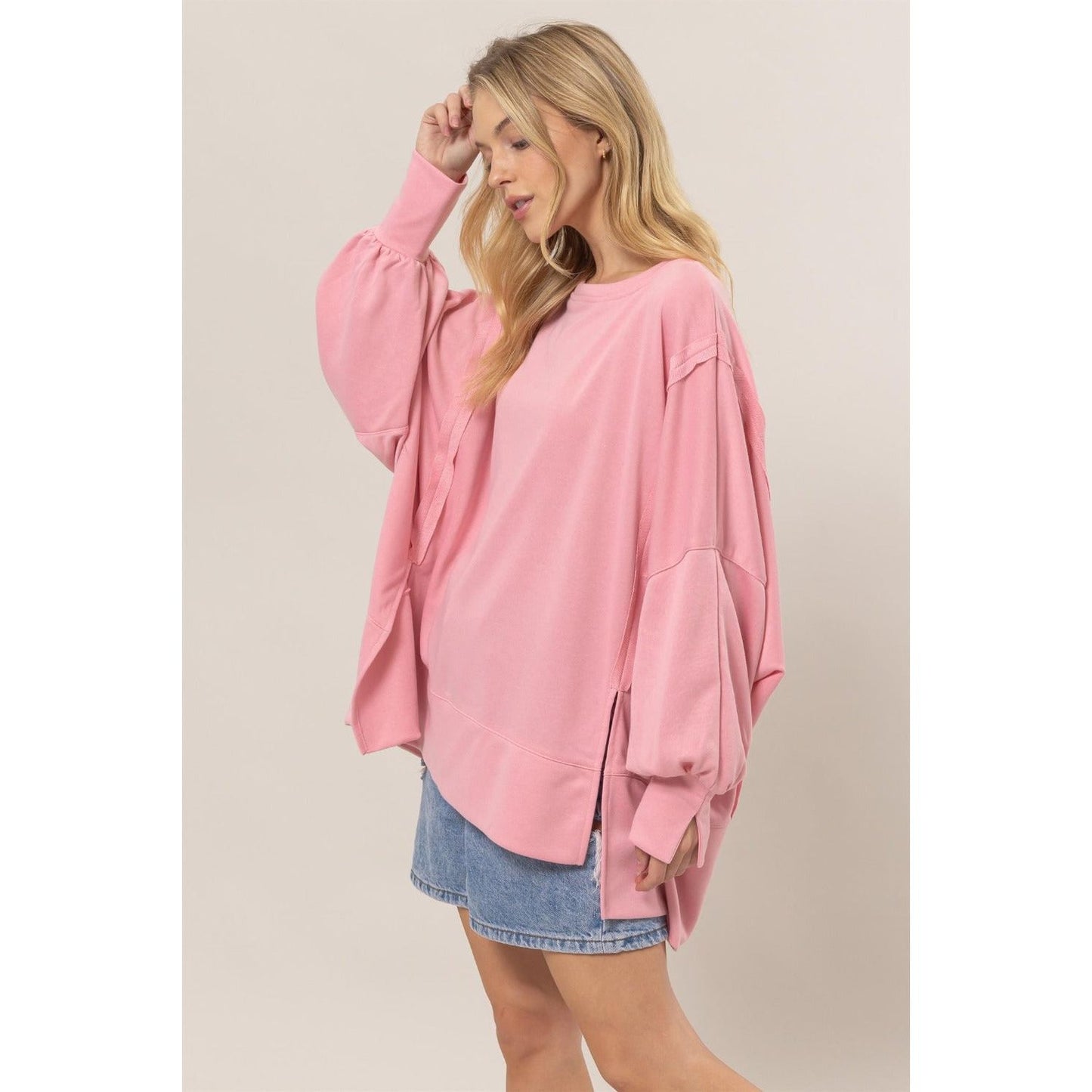 HYFVE French Terry Long Sleeve High-Low Slit Sweatshirt