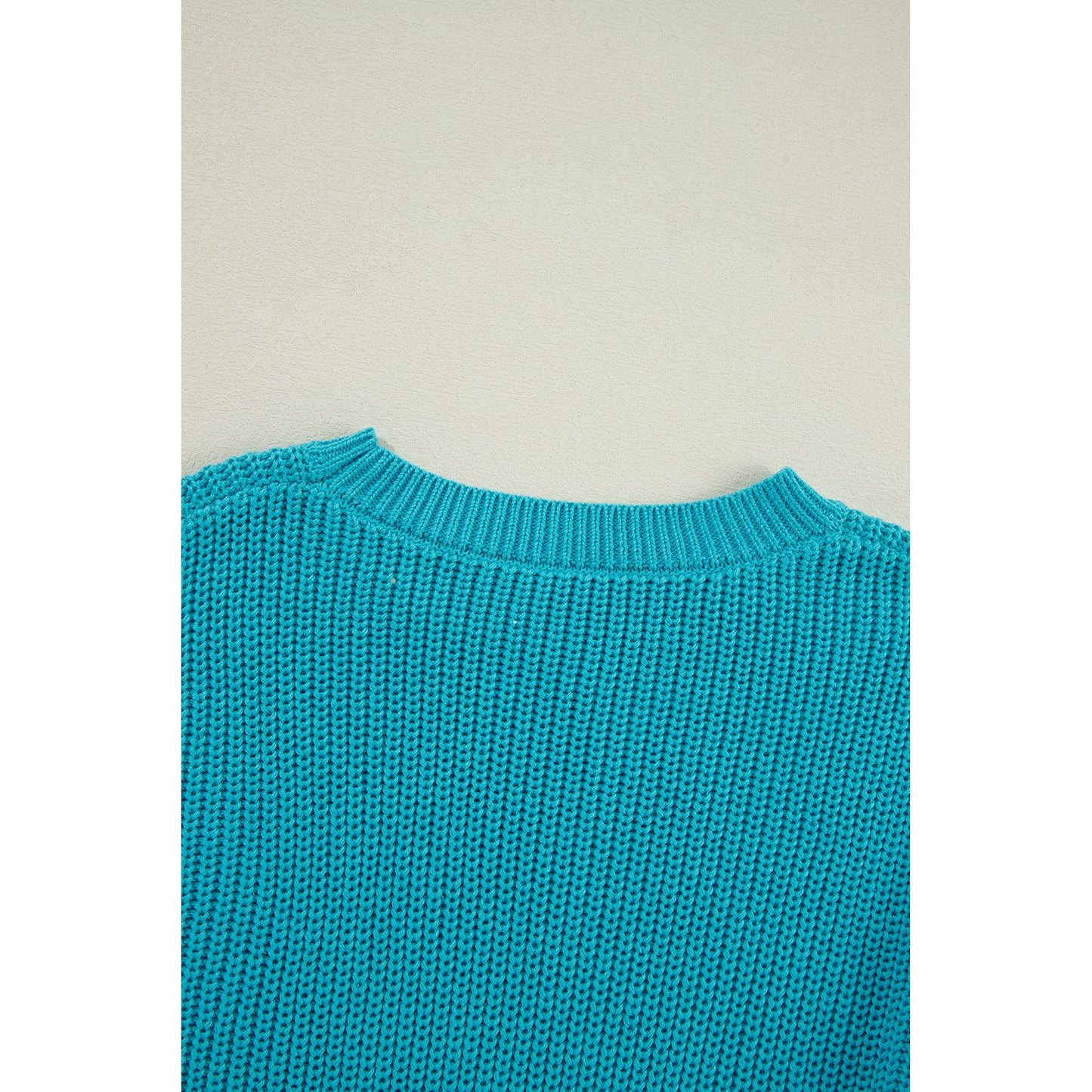 Turquoise Ruffled Eyelet Bubble Sleeve Sweater