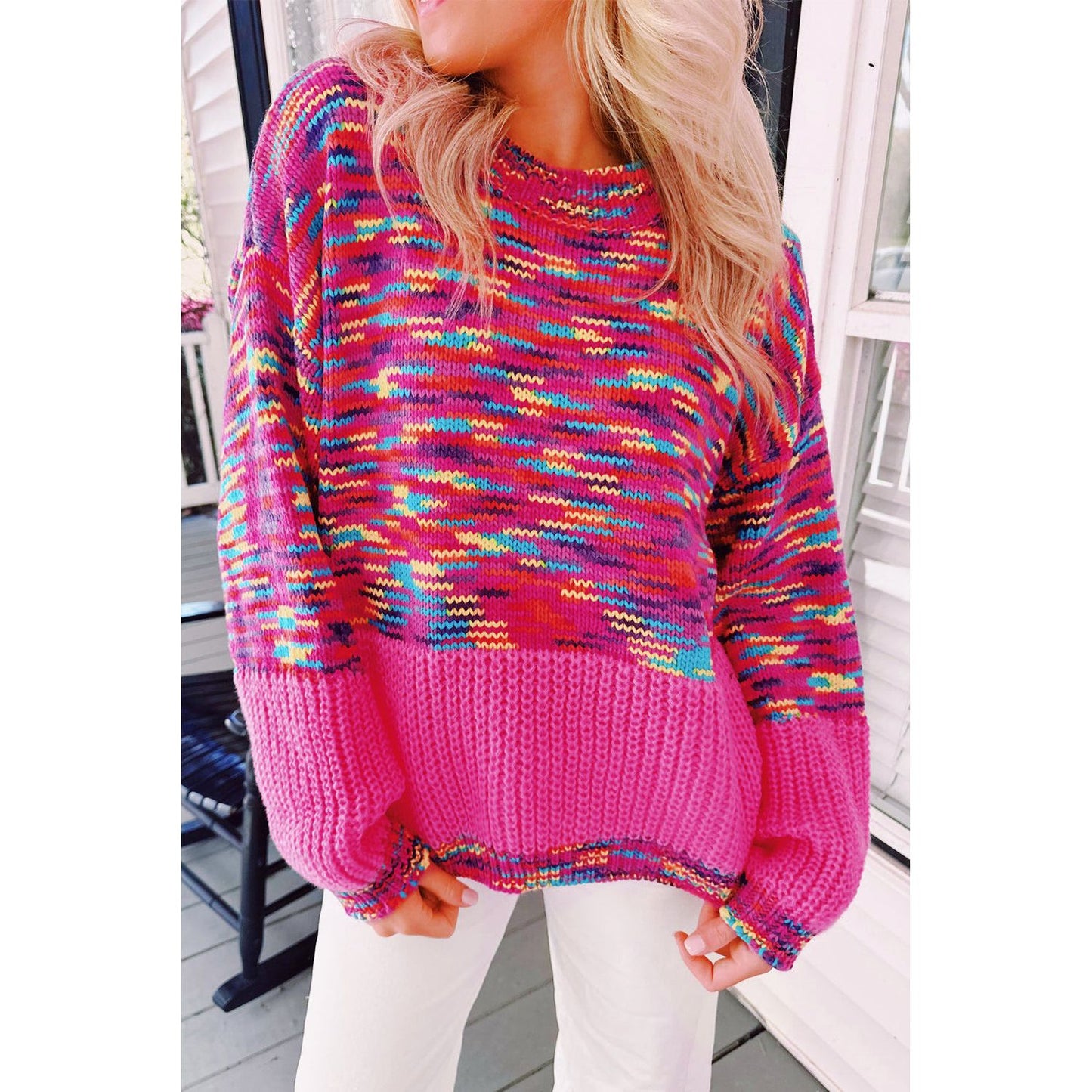 Bright Pink Confetti Crewneck Sweater