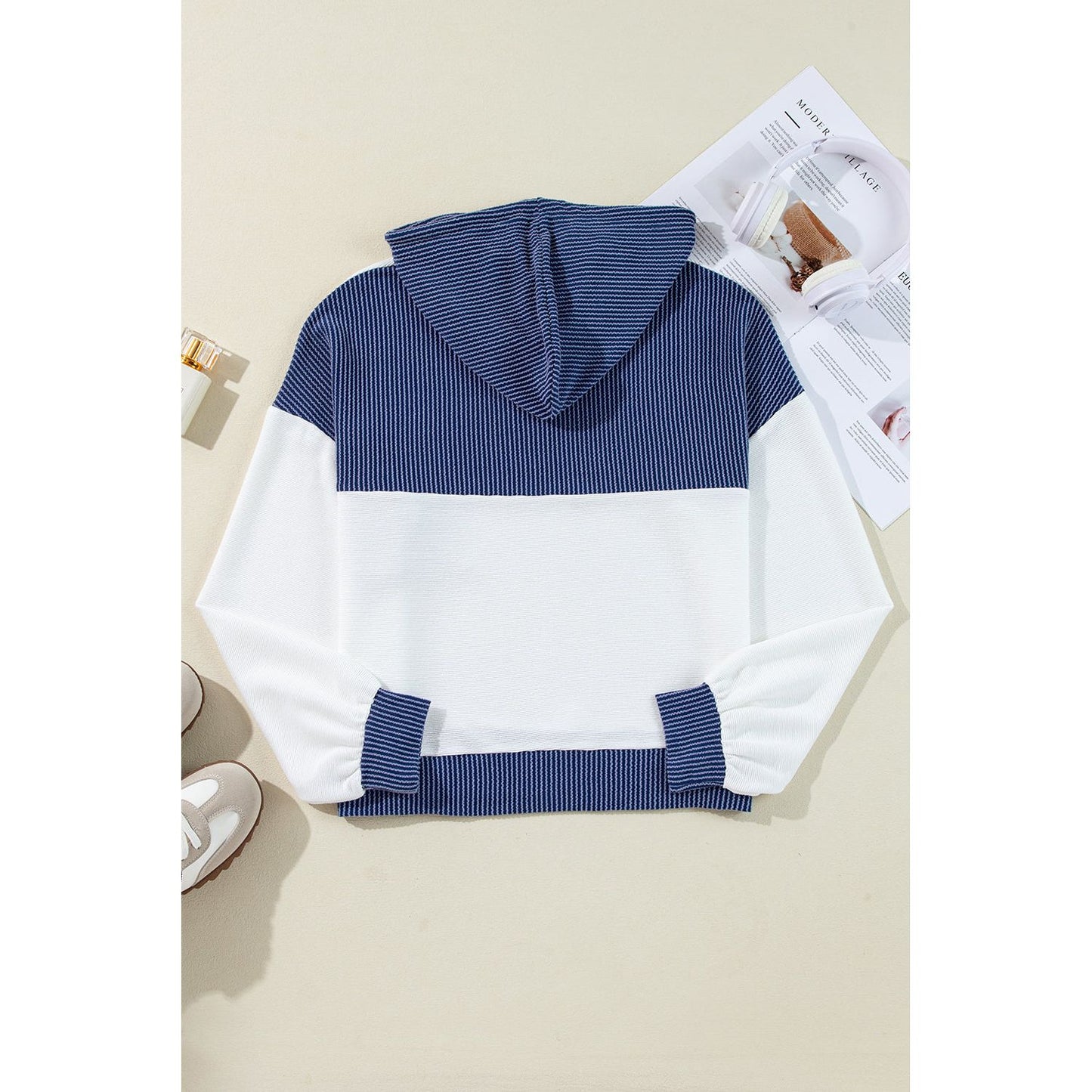 Take Me With You Corded Colorblock Drawstring Hooded Pullover