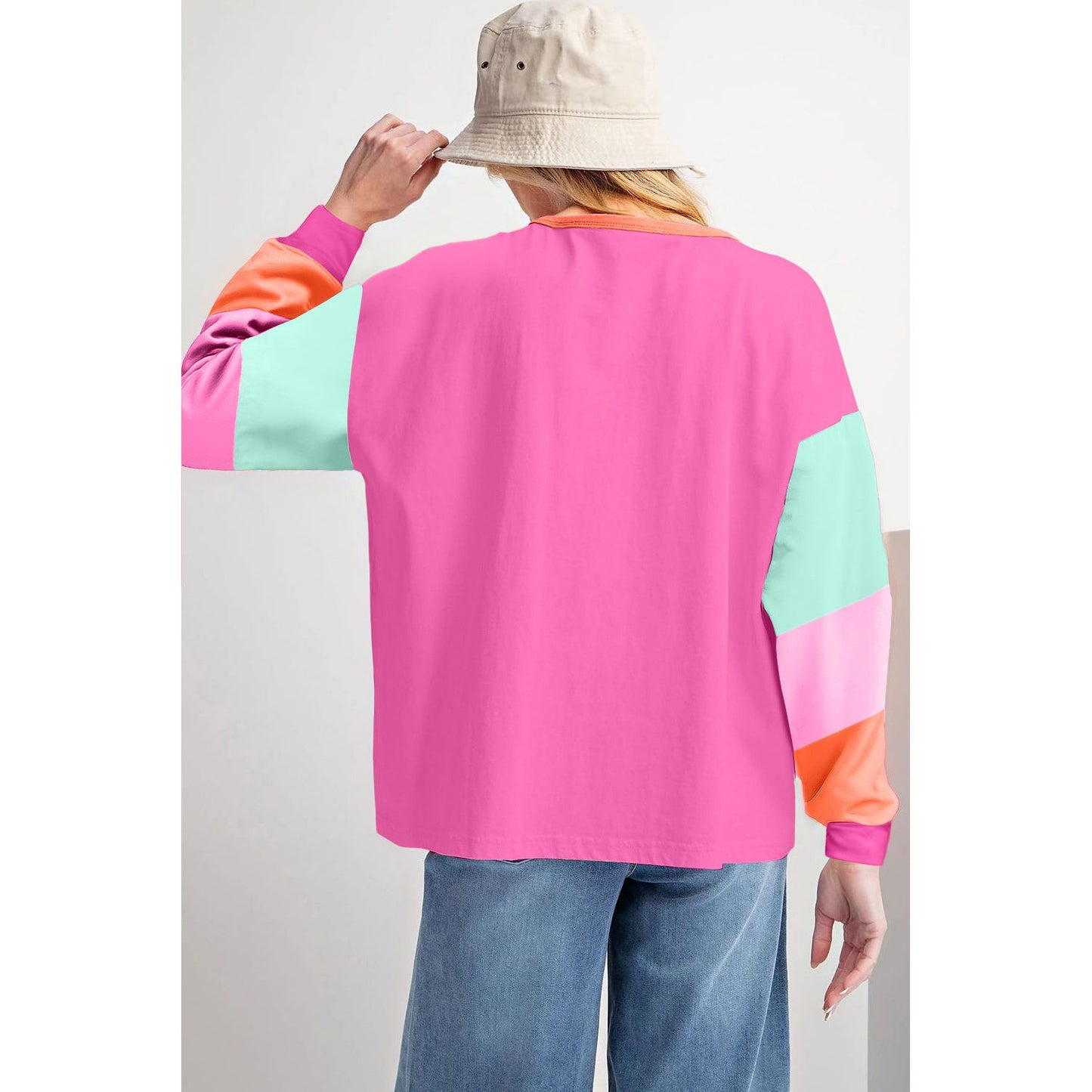 Running Errands Colorblock Patchwork Long Sleeve Loose Top