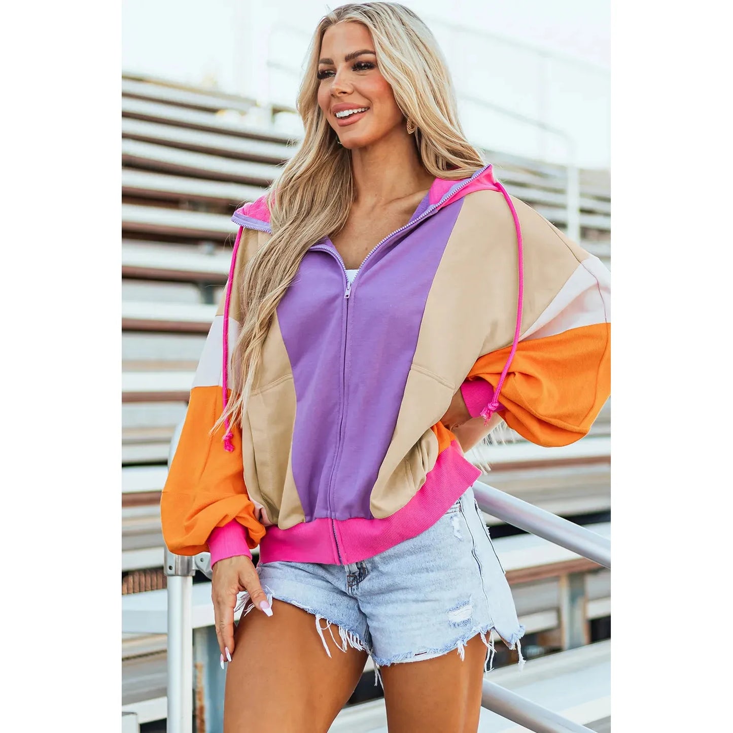 Weekend Errands Color Block Zip Up Hoodie