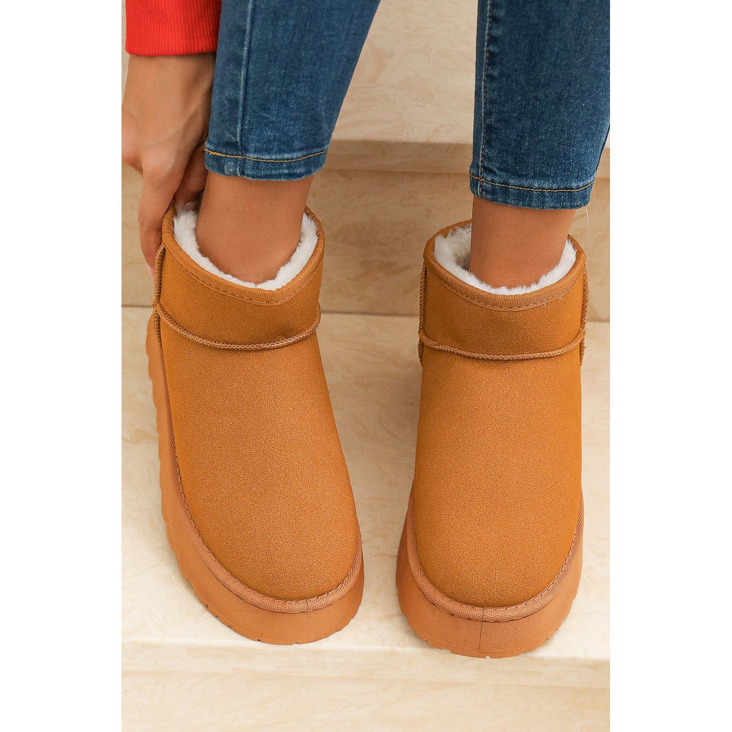 Chestnut Faux Fur Lined Suede Ankle Snow Boots