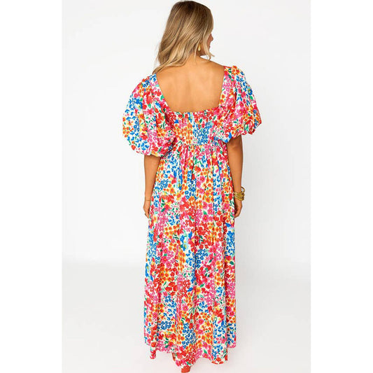 Picking Wildflowers Rose Puff Sleeve Thigh High Split Floral Maxi Dress