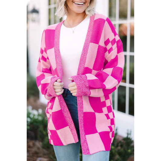 Heart Eyes Checkered Printed Open Front Cardigan