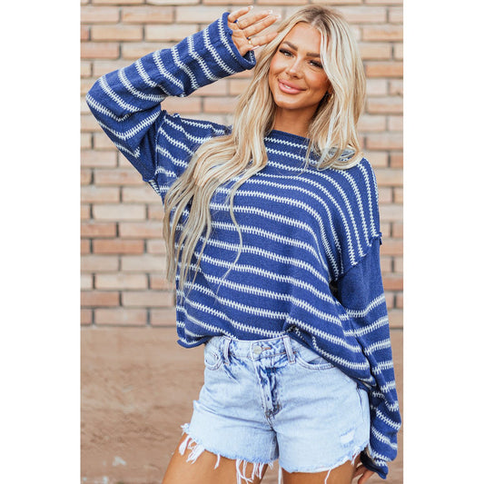 Cozy Season Sky Blue Striped Sweater