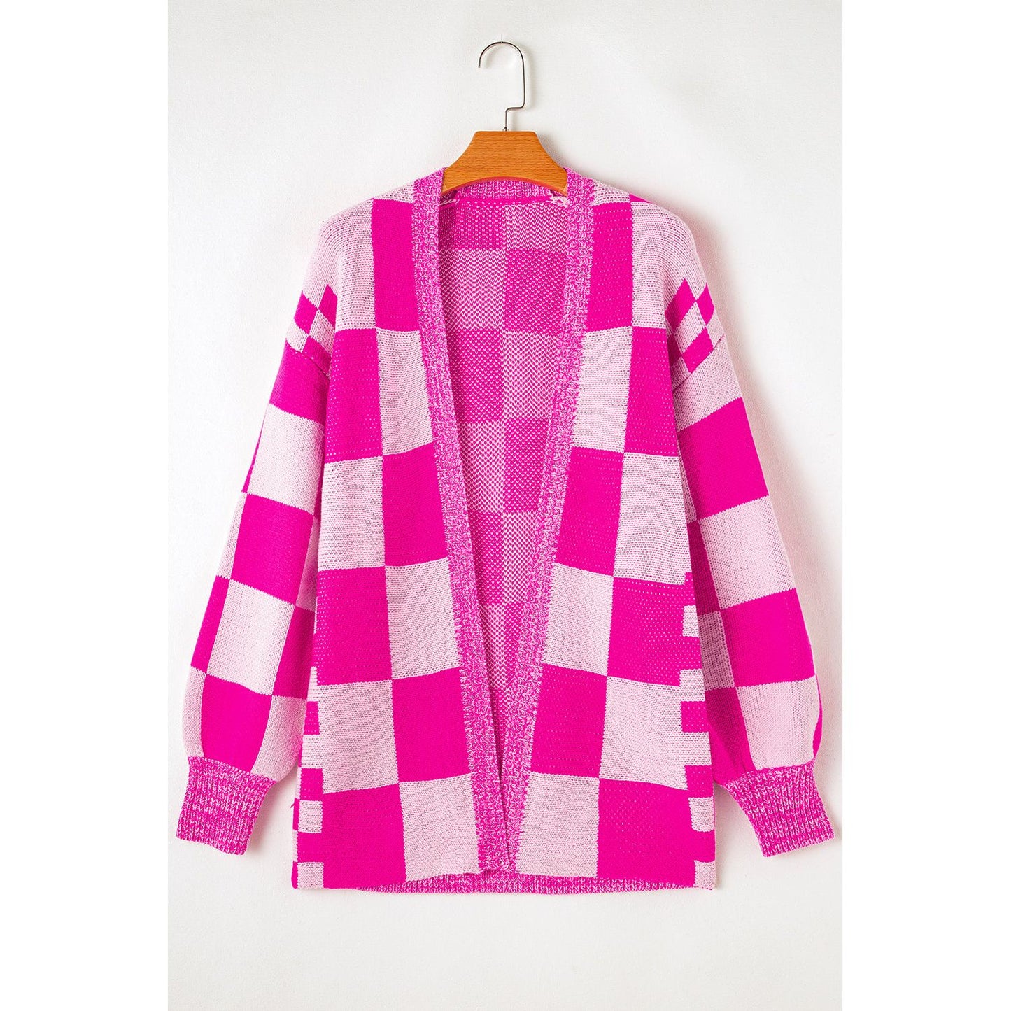 Heart Eyes Checkered Printed Open Front Cardigan