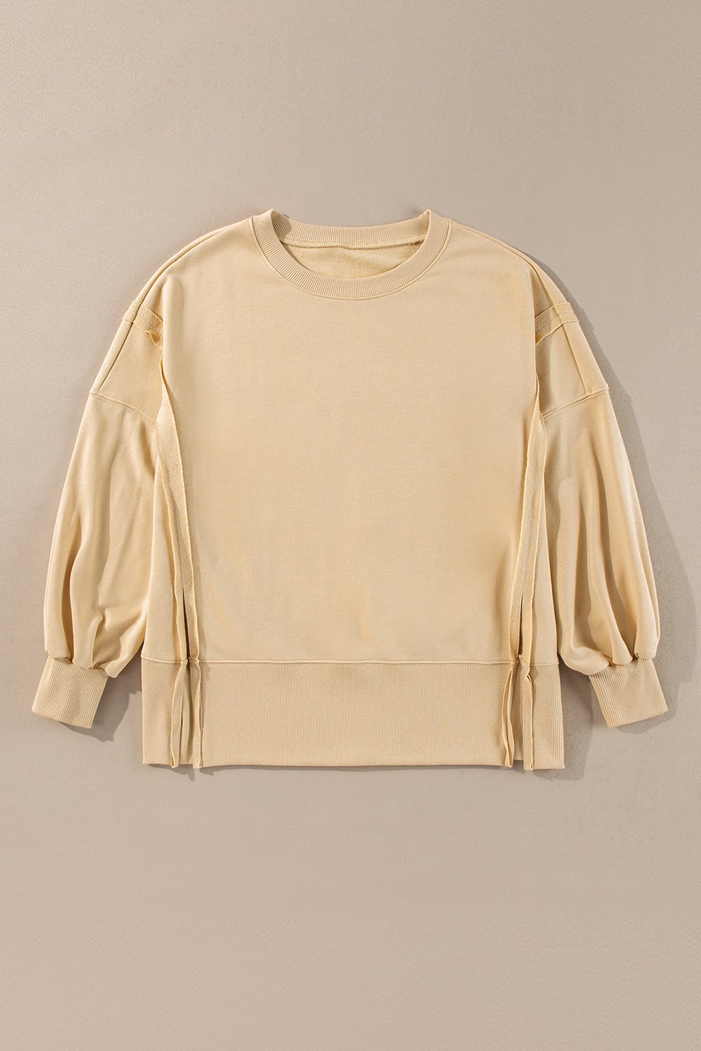 Rainy Days Light Beige Exposed Seam Sweatshirt with Slits