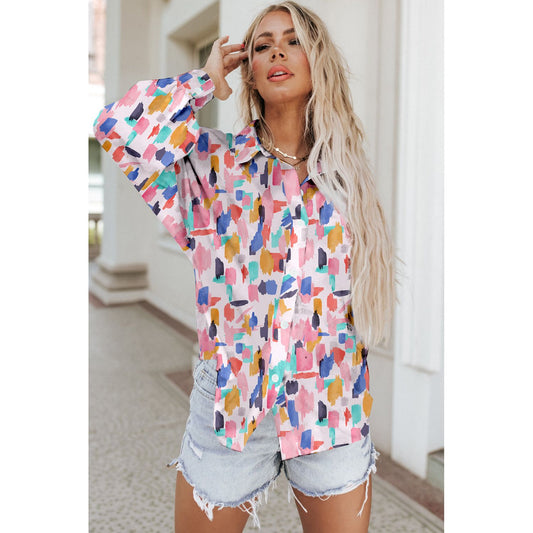 By My Side Printed Button Up Long Sleeve Blouse