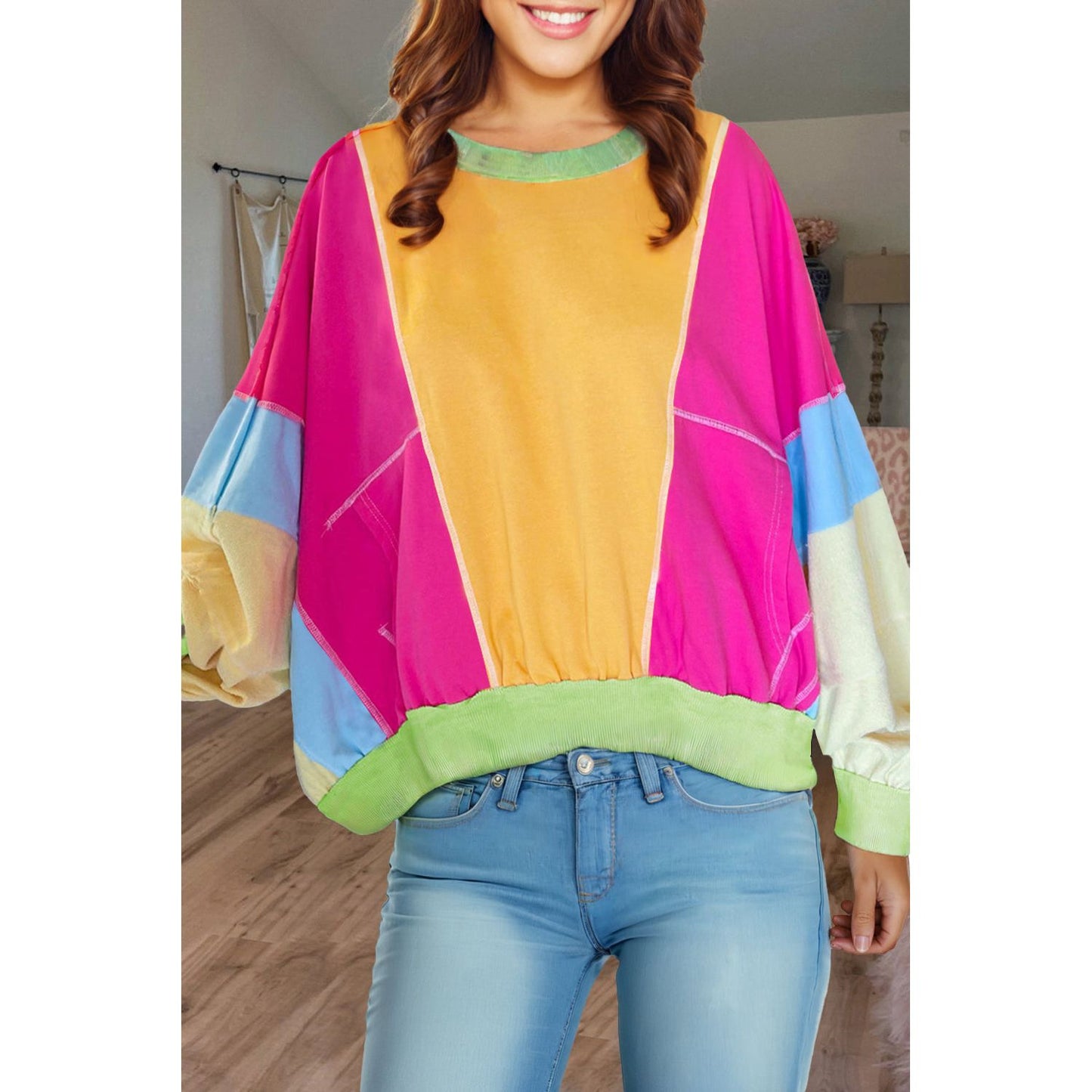 All Of The Lights Colorblock Exposed Stitching Oversize Pullover