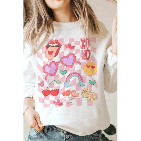 Checkered Valentine Vibes Graphic Sweatshirt