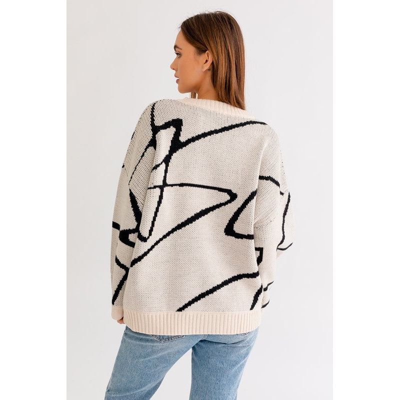 Abstract Pattern Oversized Sweater Top