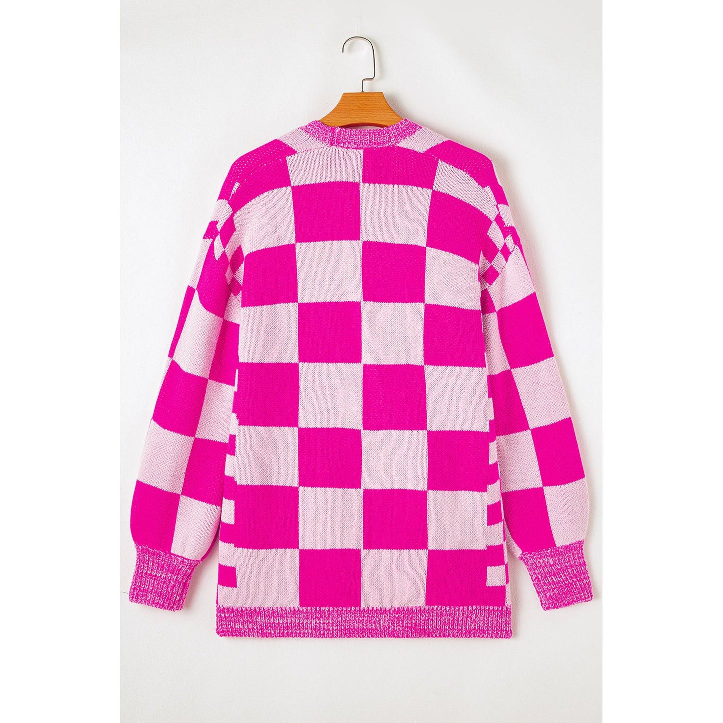 Heart Eyes Checkered Printed Open Front Cardigan