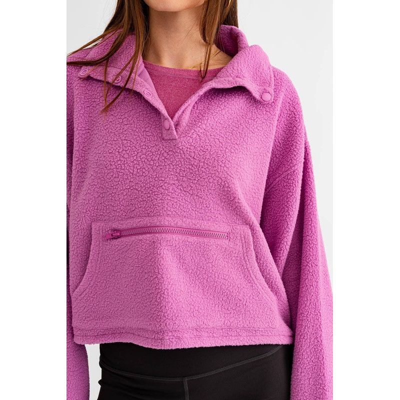 Pocket Detail Boxy Fleece Pullover Sweater