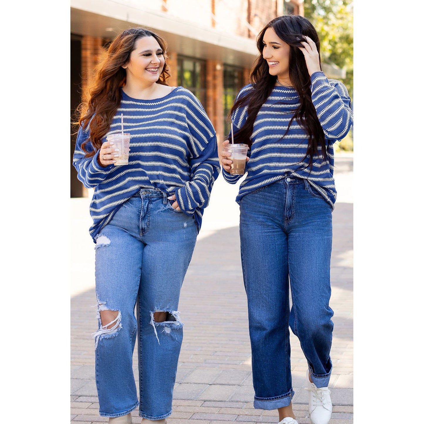 Cozy Season Sky Blue Striped Sweater