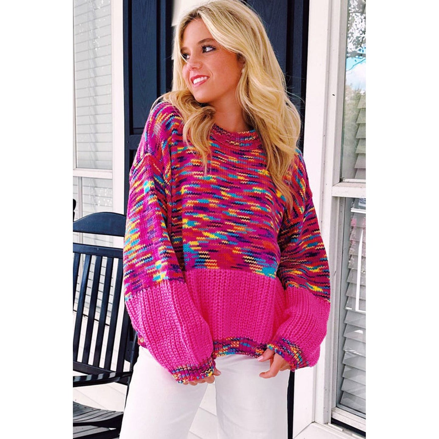 Bright Pink Confetti Crewneck Sweater