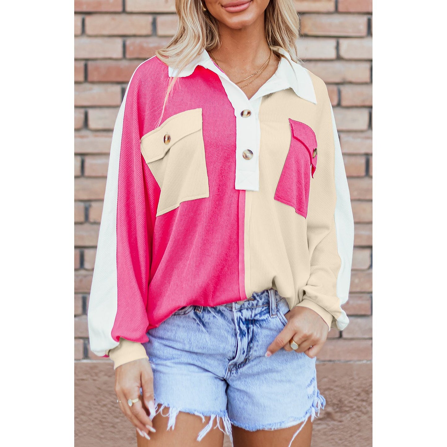 Something To Talk About Rose Red Colorblock Oversized Sweatshirt