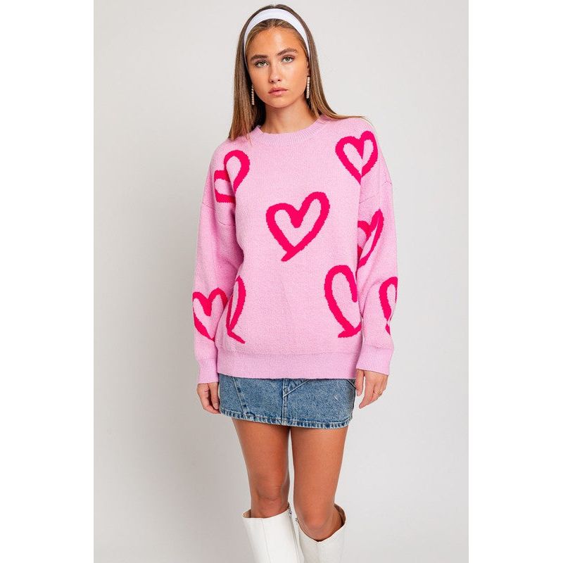 Round Neck Heart Printed Sweater