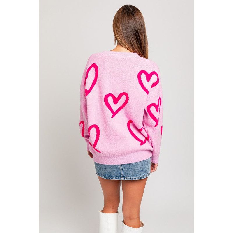 Round Neck Heart Printed Sweater