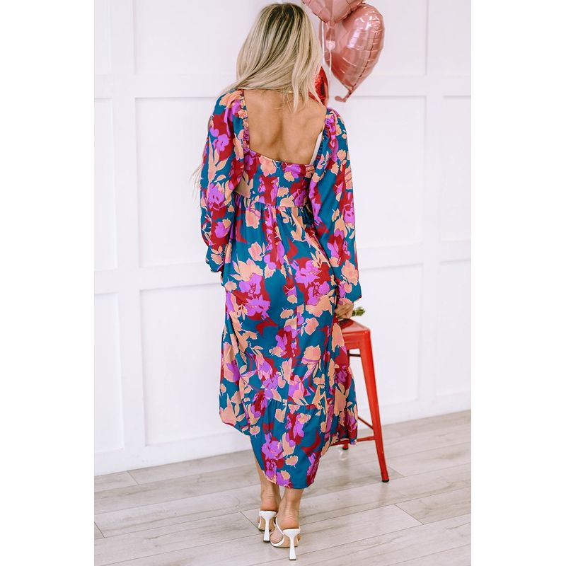 Fields of Floral Square Neck Ruffled Dress