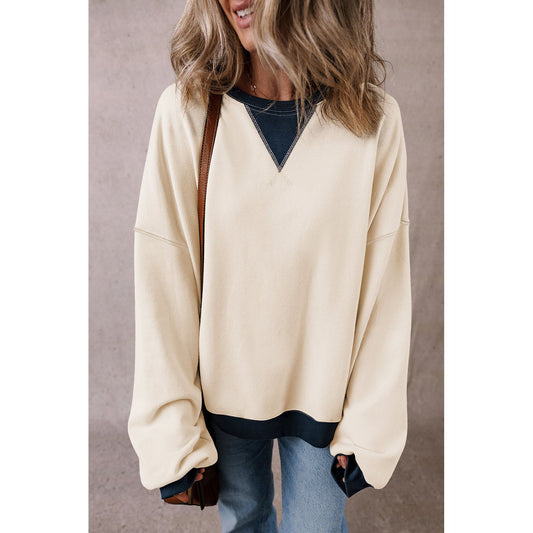 Rainy Days White Color Block Patch Oversized Pullover