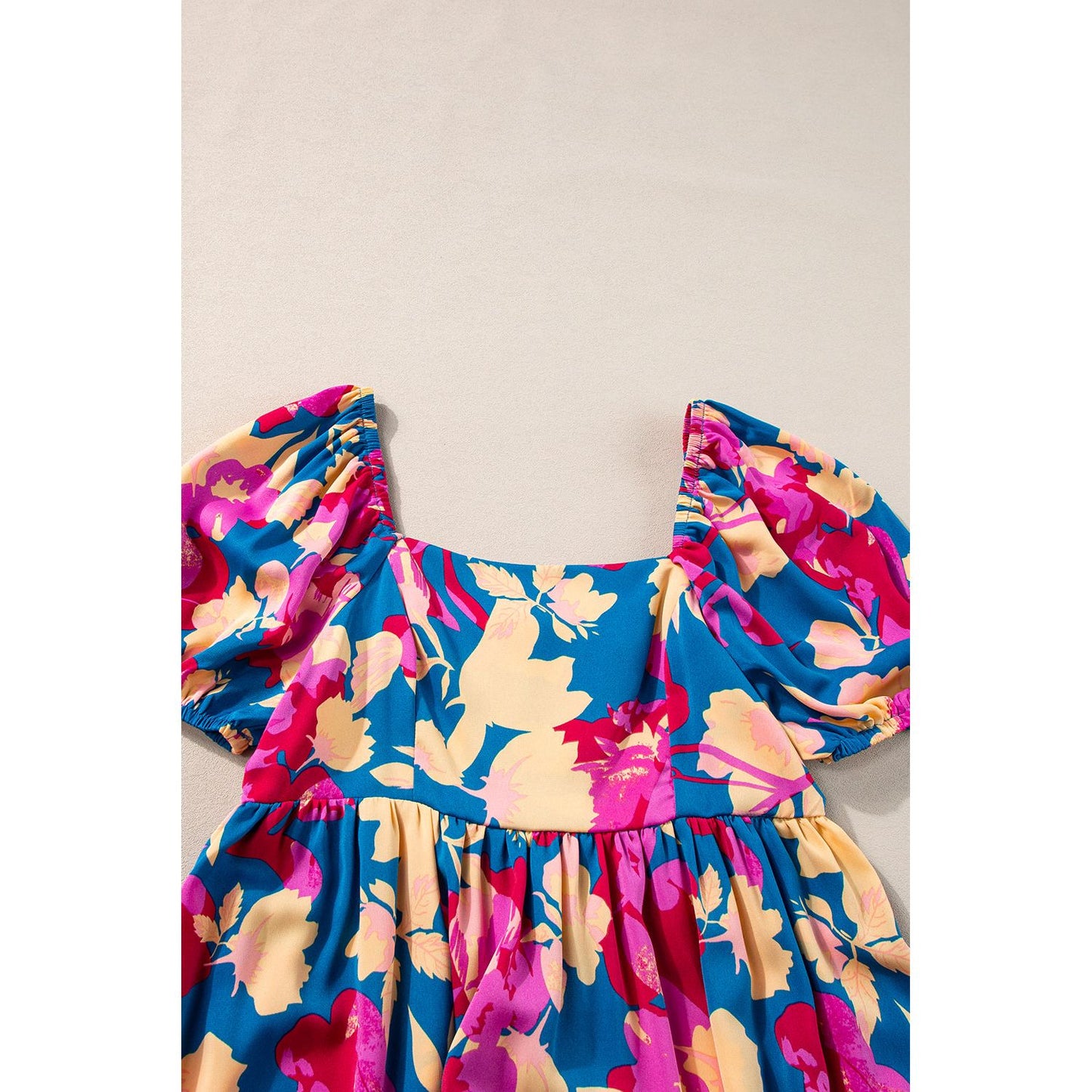 Happier Days Square Neck Bubble Sleeve Ruffled Floral Dress