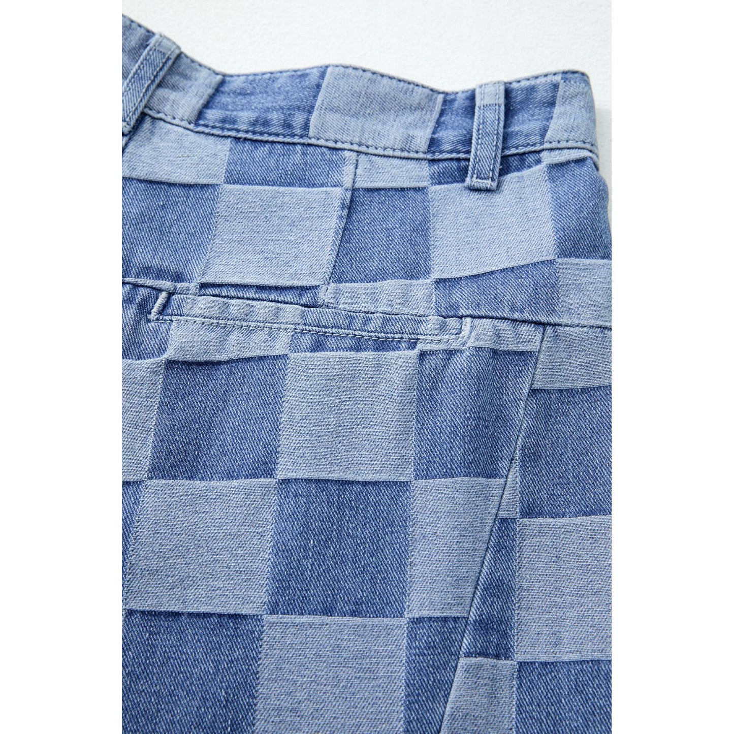 Dusk Blue Checkered Light Washed Wide Leg Jeans