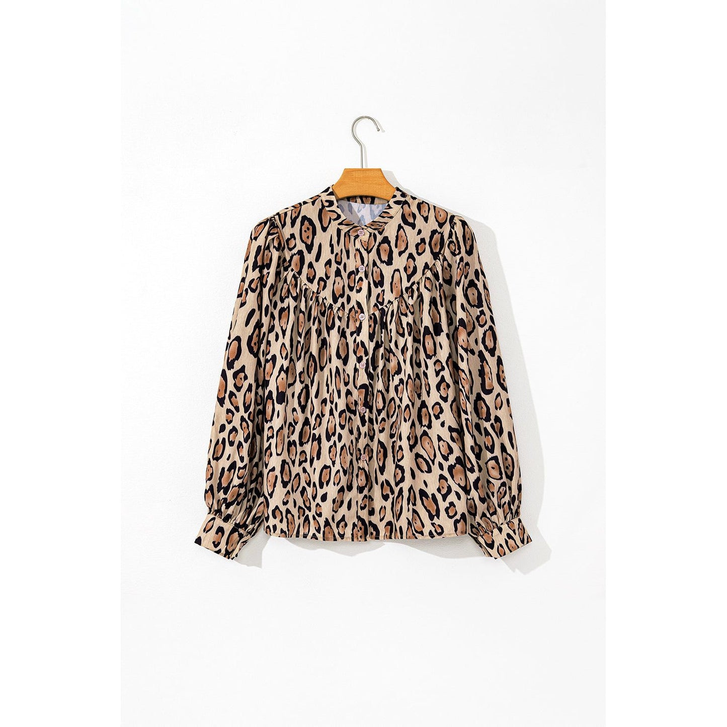 Jet Stream Leopard Print Balloon Sleeve Loose Blouse