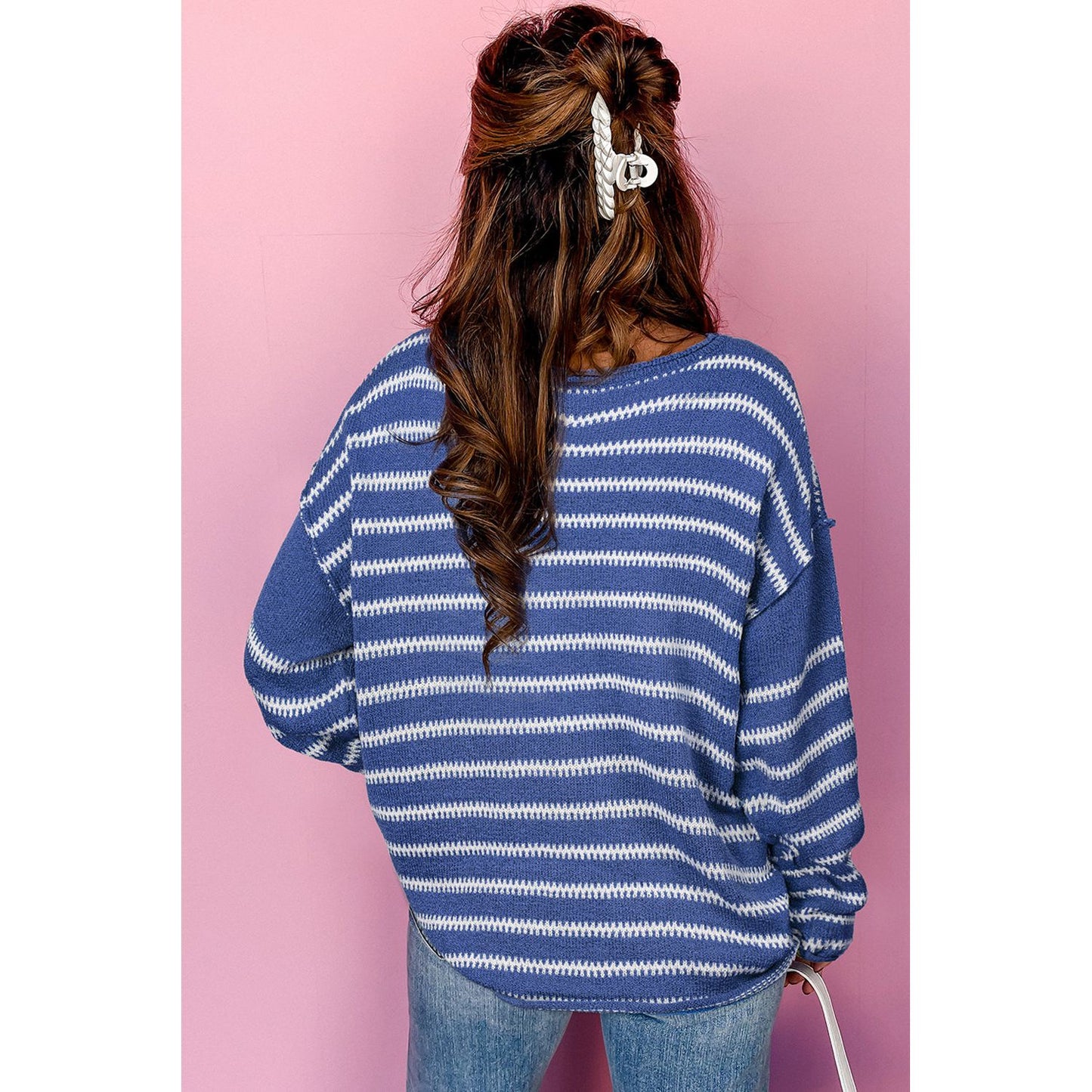 Cozy Season Sky Blue Striped Sweater