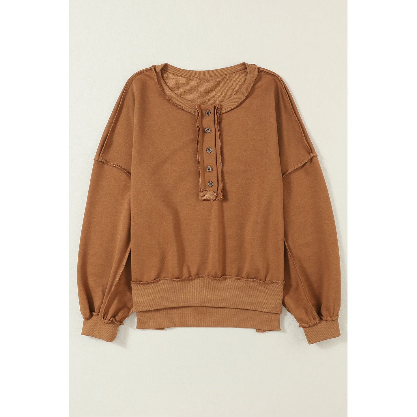 Slouchy Drop Shoulder Henley Sweatshirt